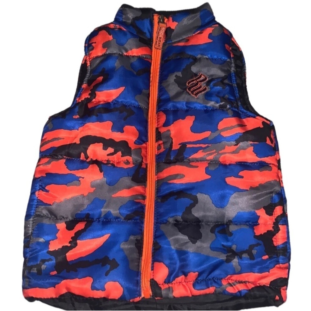 Rocawear puffer‎ vest orange & blue camouflage, size 2T